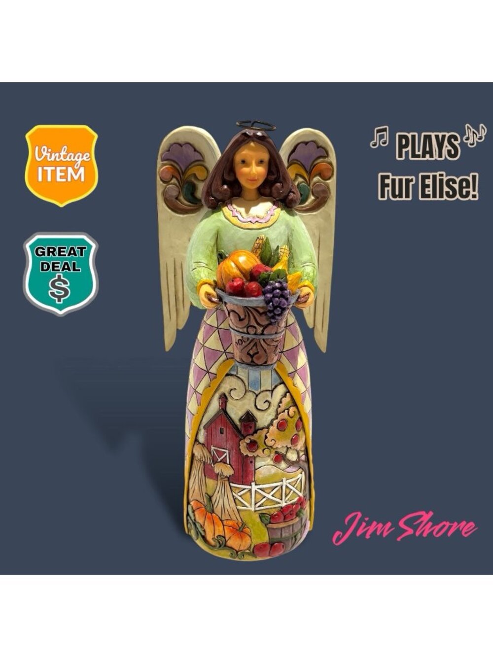 Jim Shore Heartwood Creek Autumns Bounty Musical Box Angel Figurine Music Farm.